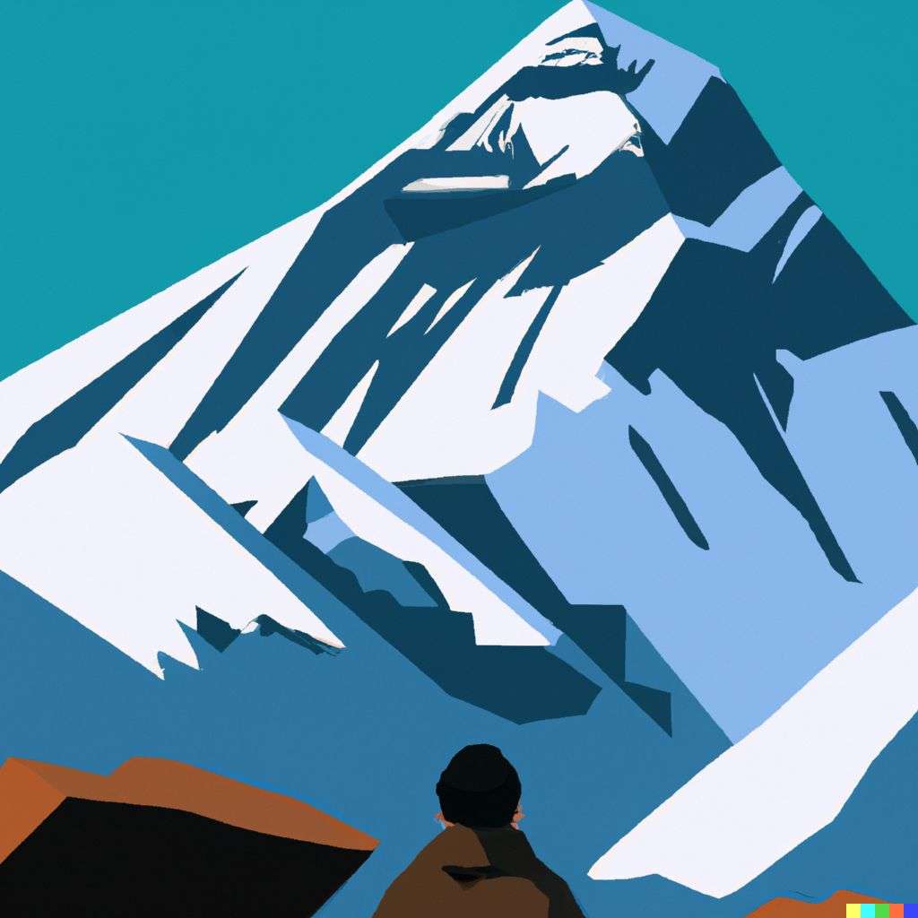 someone gazing at Mount Everest, geometric